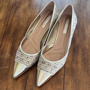 Franco Sarto Gold and Cream woven. Women's heel. Size 
9.5